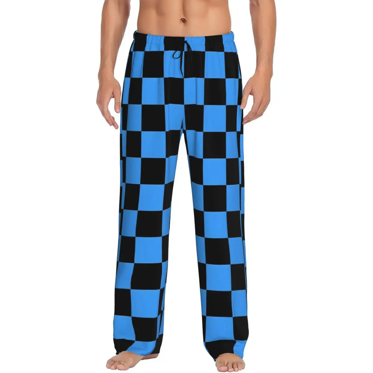 Custom Checker Pajama Pants Men Blue And Black Sleepwear Lounge Sleep Bottoms Stretch with Pockets