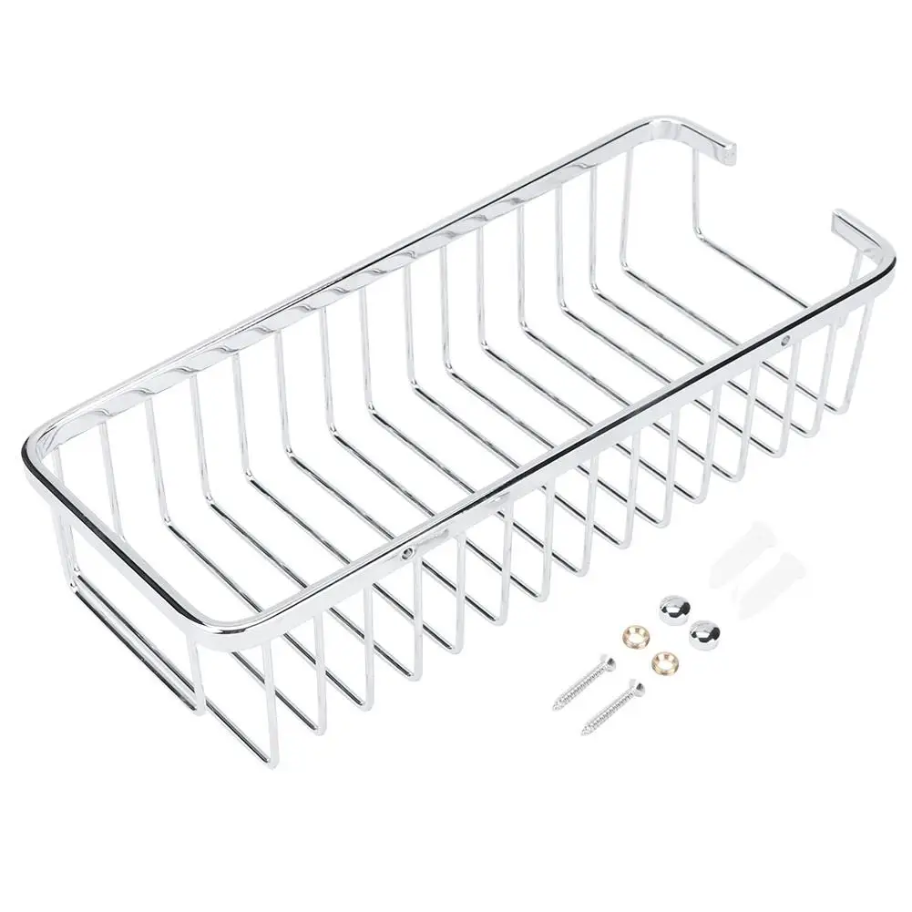 Stainless Steel Wall-Mounted Bathroom Storage Shelf with Hollow Out Basket for Shampoo & Conditioner - Drain Rack Organizer