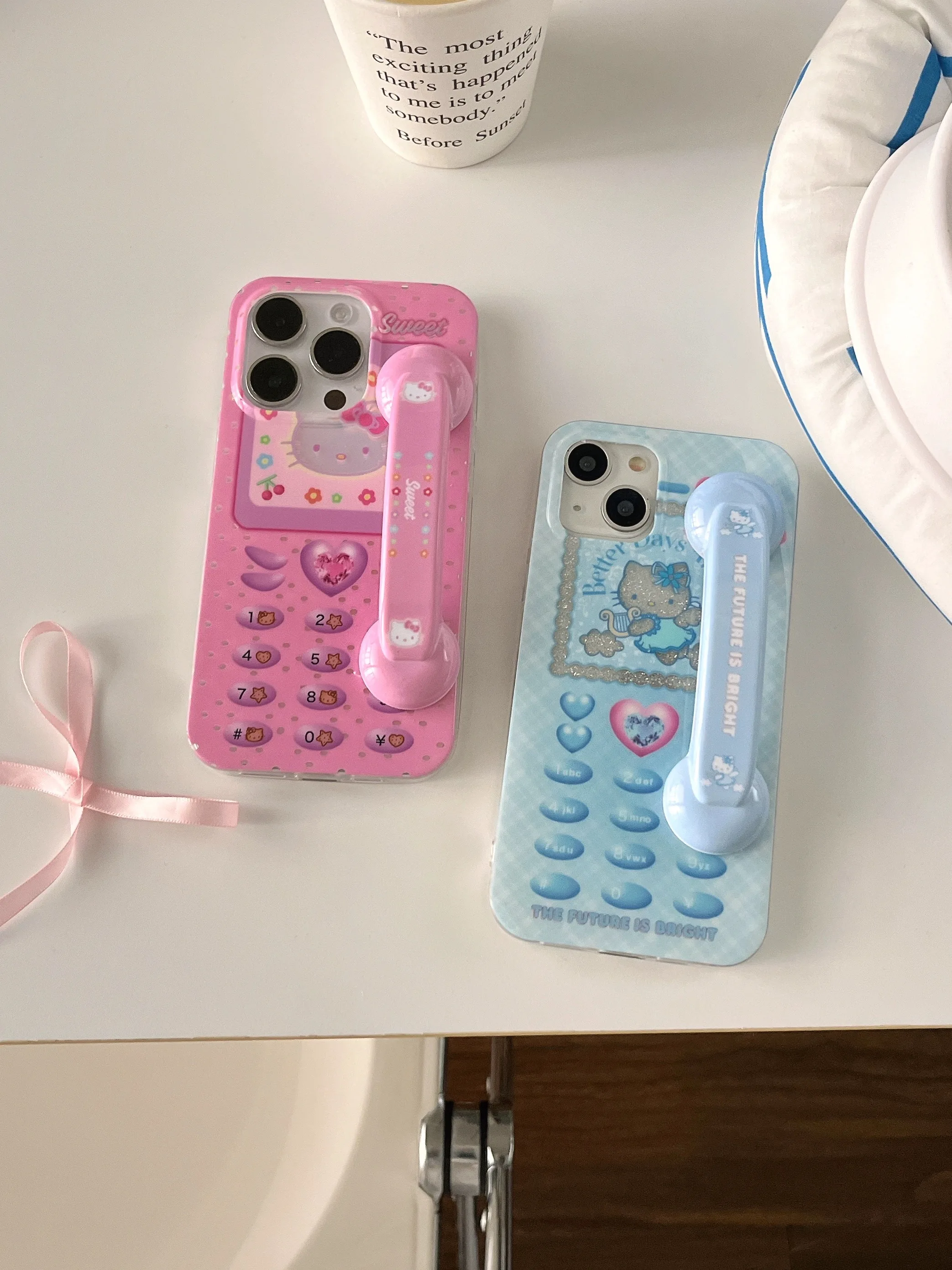 Cute Hello Kitty Cartoon Luxury Mobile Big Brother Phone Handle Holder Cover For iPhone 13 12 14 15 Pro Max Funny Case