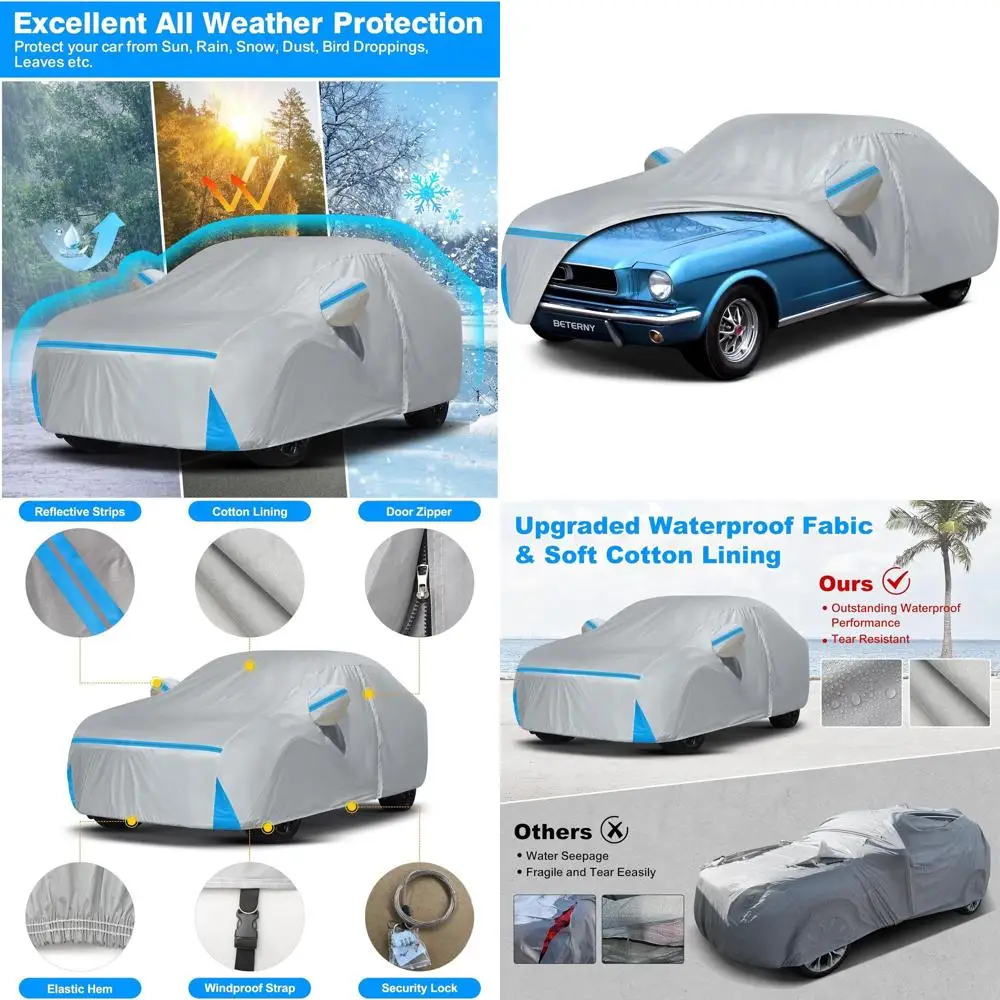 

Custom-fit Waterproof Car Cover for 1964-78 Mustang, All-Weather Protection with Door Zipper and Cotton Lining - Grey