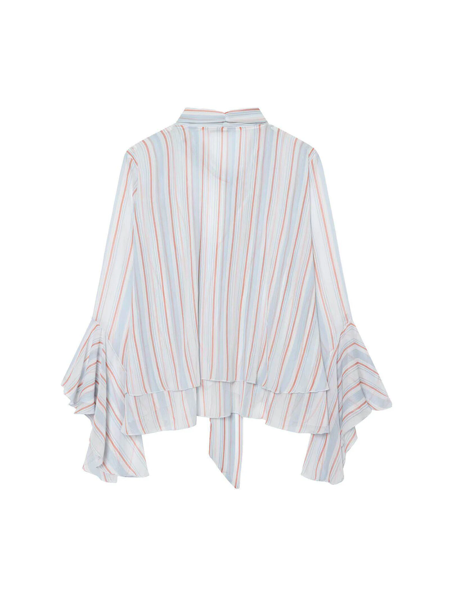 Women's Striped Ruffle Ribbon Blouses and Shirts V-Neck Long Sleeve Blouse Vintage Fashion Luxury Shirt for Women Summer Spring