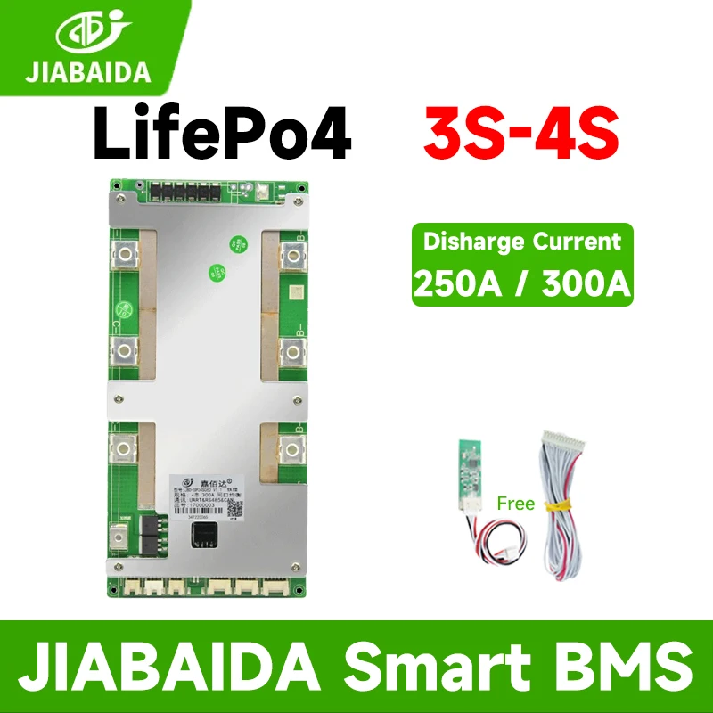 JIABAIDA BMS 3S 4S 12V LiFePo4 Lithium Battery Smart BMS BT CAN RS485 UART Balance Heating Series 250A 300A Discharge JBD BMS