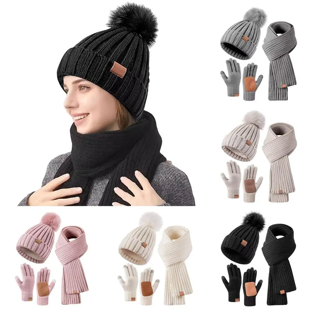 3 Teile/satz Winter Warme Frauen Hüte Schal Handschuhe Set Ohr Schutz Nicht-slip Winter Warme Handschuh Plüsch Weiche Gestrickte hut für Männer Frauen