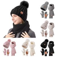 3Pcs/Set Winter Warm Women Hats Scarf Gloves Set Ear Protection Non-slip Winter Warm Mitten Plush Soft Knitted Hat for Men Women