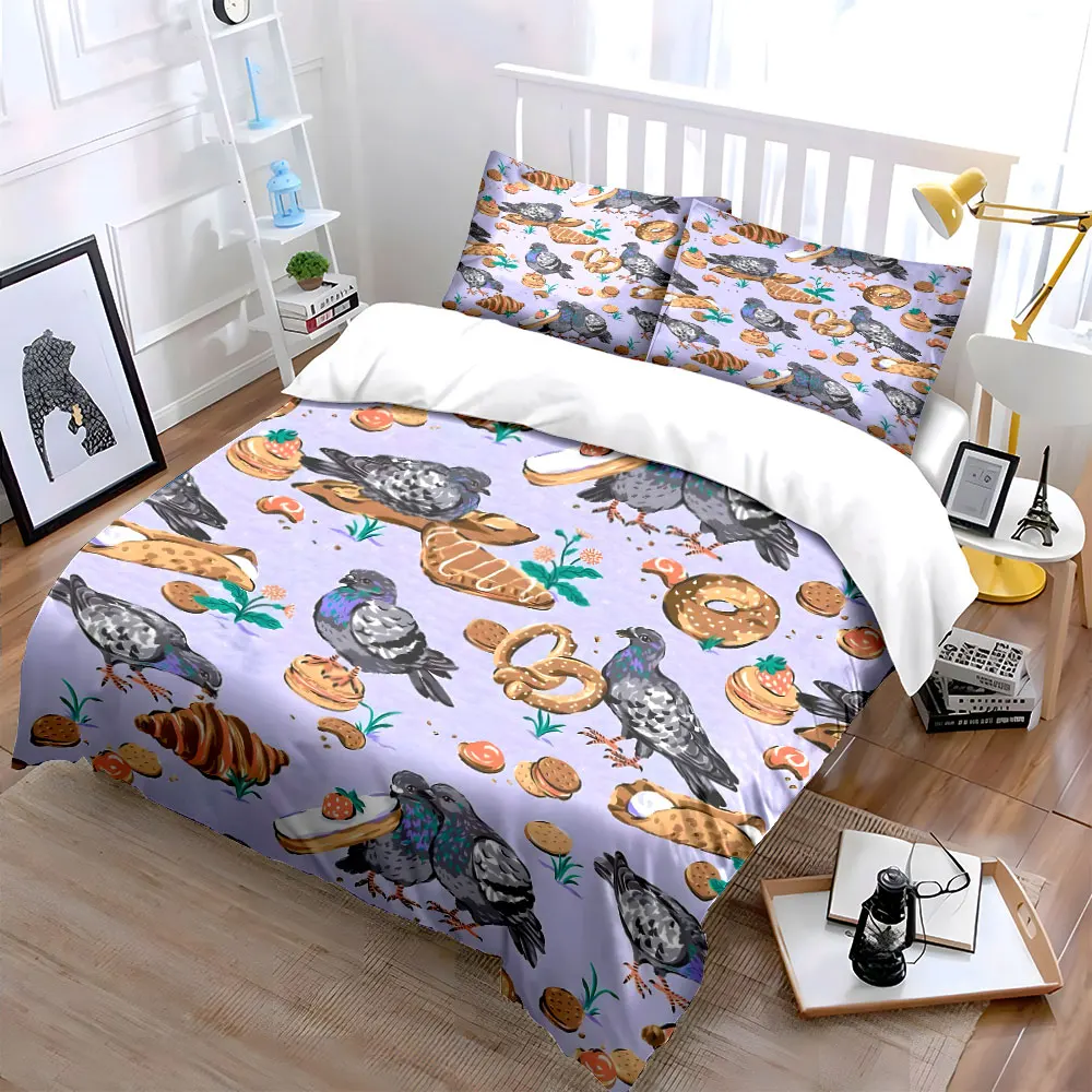 Pigeons with food pattern Printed Duvet Cover Set1 Duvet Cover+2 Pillowcase Multi Size Bedroom Bedding Decor Luxury gifts