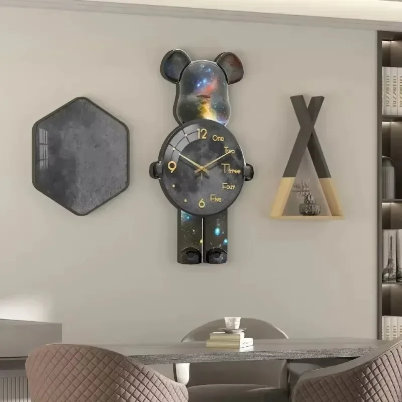 Wall Aesthetic Bear Clocks LED Lamp Unique Bear Wall Silent Light Clock Luxurious Living Room Porch Decor Interior Ornament
