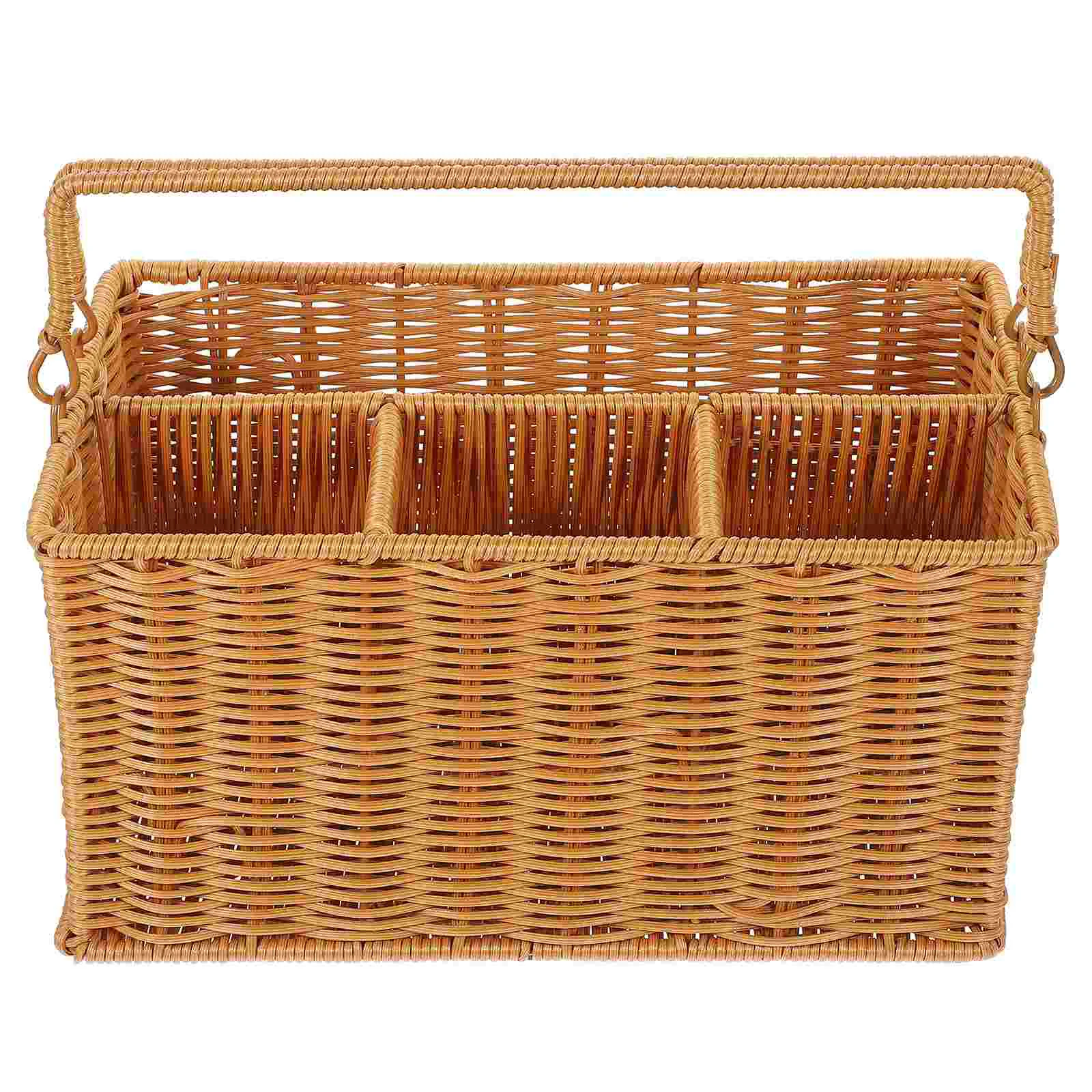 

Woven Basket Cutlery Storage Hamper Basketball Toolbox Organizing Silverware Holder Flatware Brown