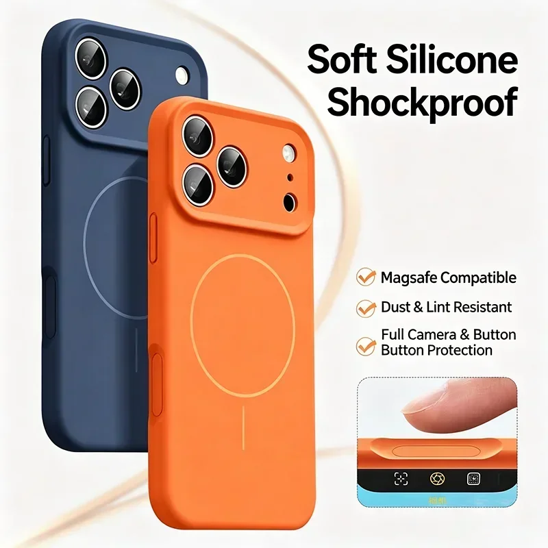 Funda de Silicona de Color Sólido con Carga Inalámbrica Magnética Magsafe para iPhone 18 17 Pro Max 16 15 14 13 Pro, Carcasa Protectora