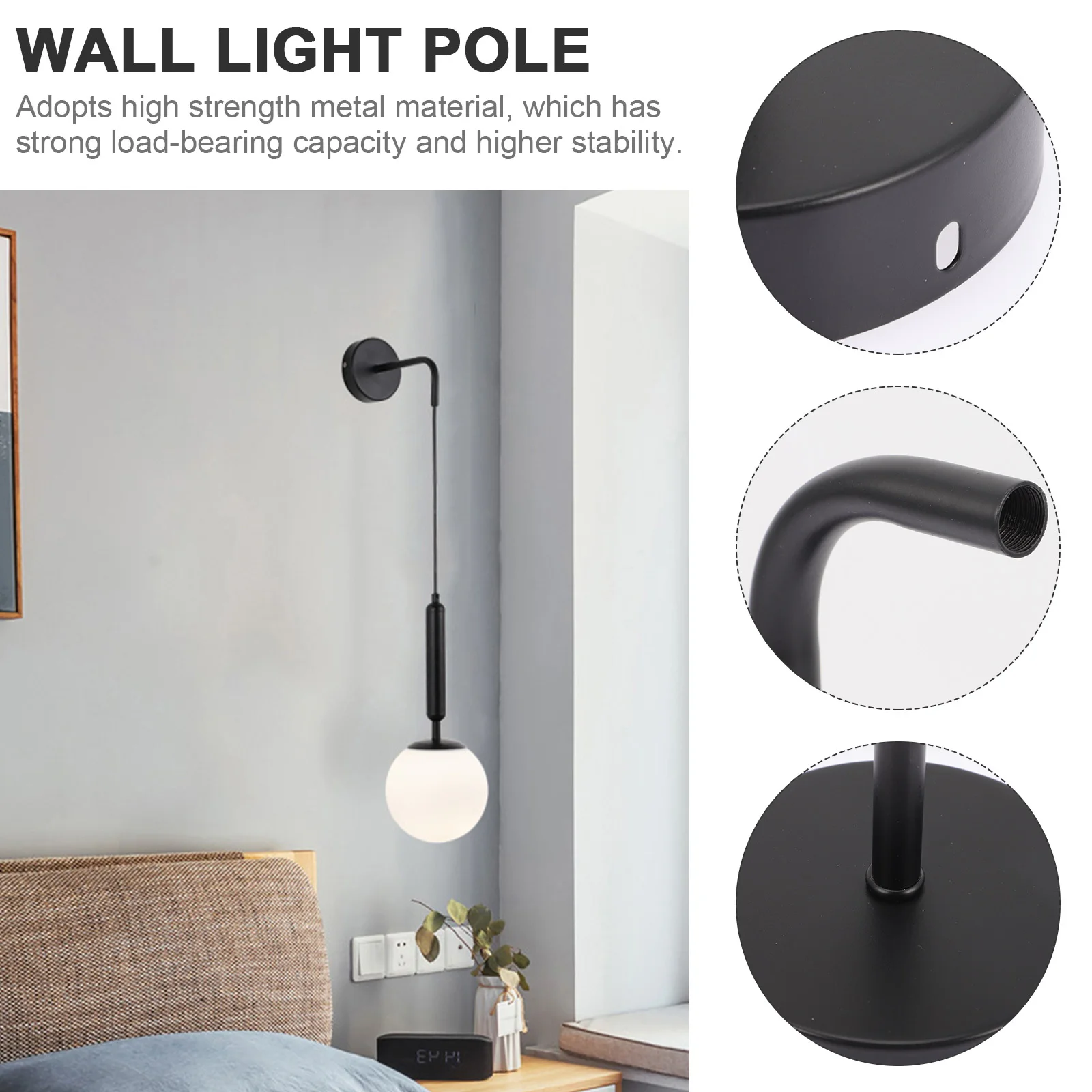 

1Set Wall Light Pole Metal Lamp Holder Replacement Bracket Strong Load Bearing Stable Easy Install Wall Lamp Accessory