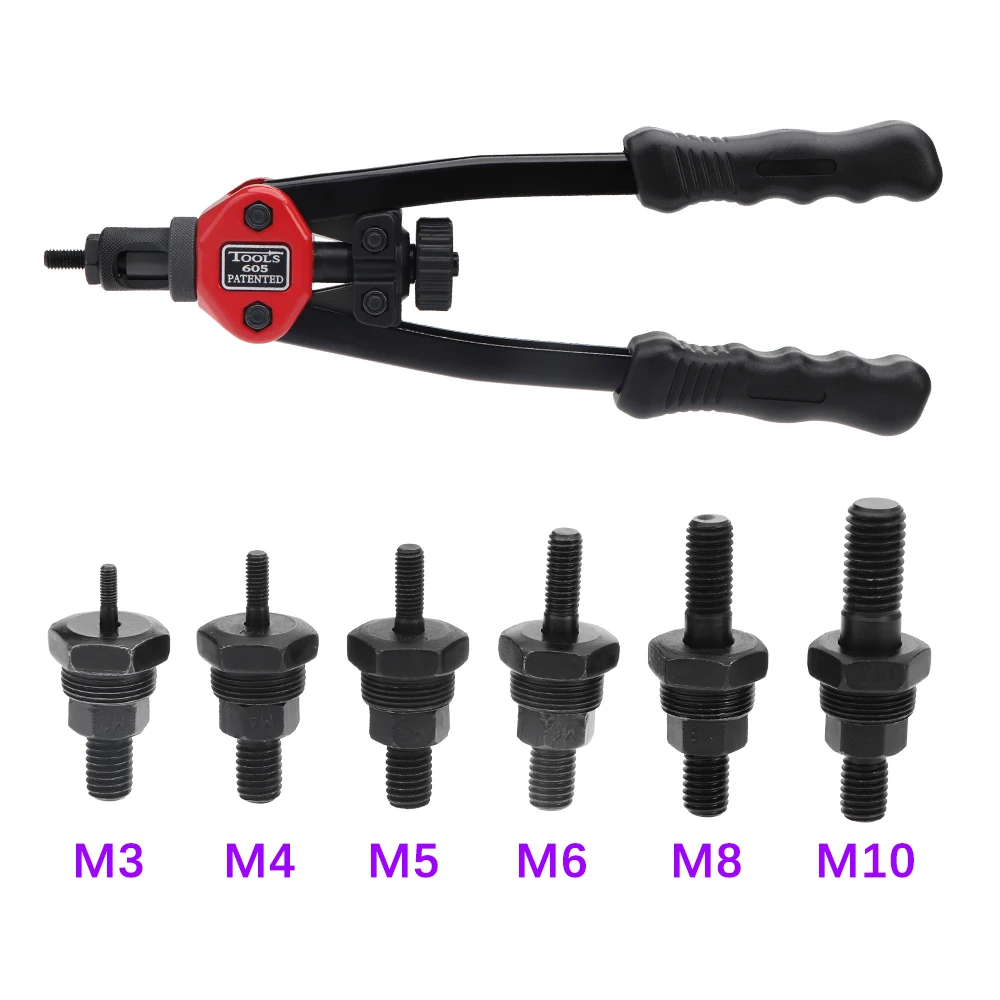 Imagem -03 - Mão de Rosca Rivet Nuts Gun Dupla Inserção Manual Riveter Gun Ferramenta de Rebitagem m3 m4 m5 m6 m8 M10 93 Pcs