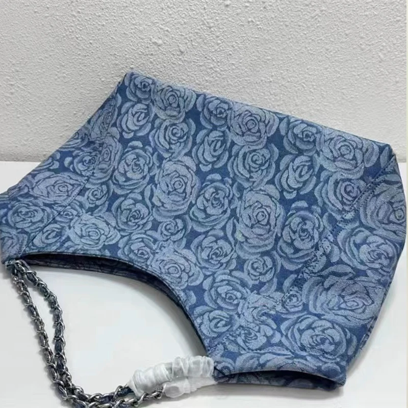 Imagem -04 - Bolsalas Casuais para Mulheres Bolsas e Carteiras Designer de Luxo 2023 Novo em Denim Estampado Flores Decoração Grande Capacidade Bolsa de Ombro de Pano Alta Qualidade Transporte Rápido Chegou