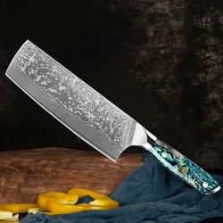 7 Inch Damascus Steel Santoku Knife Abalone Shell Handle Sharp Kitchen Cooking Knife