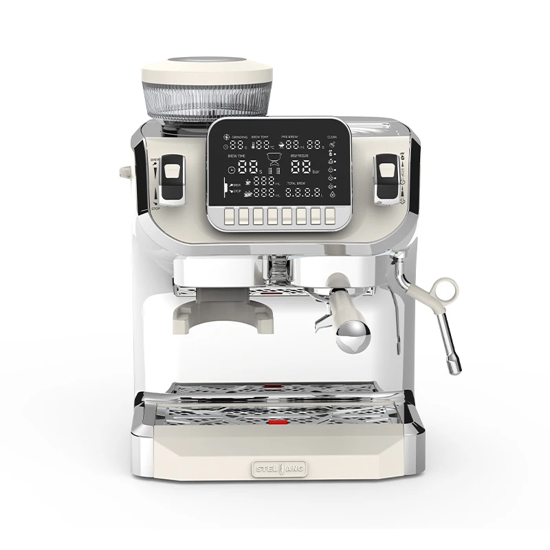 Italian Commercial Automatic Cappuccino Coffee Maker Cafe 15 Bar Pressure Espresso Machine With Grinder