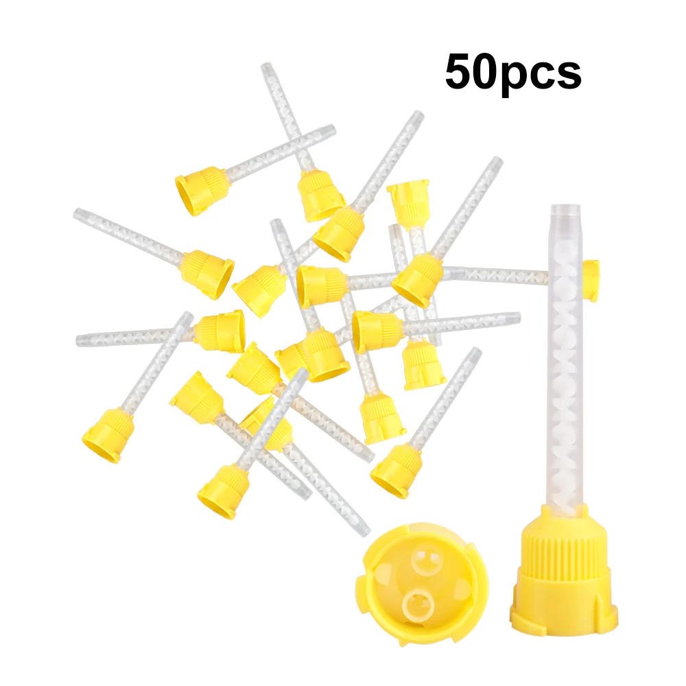 50Pcs Gelb Dental Mischen Tipps Einweg Silikon Gummi Mischen Kopf Zahnmedizin Abdruck Materialien Düsen Mischen Rohre