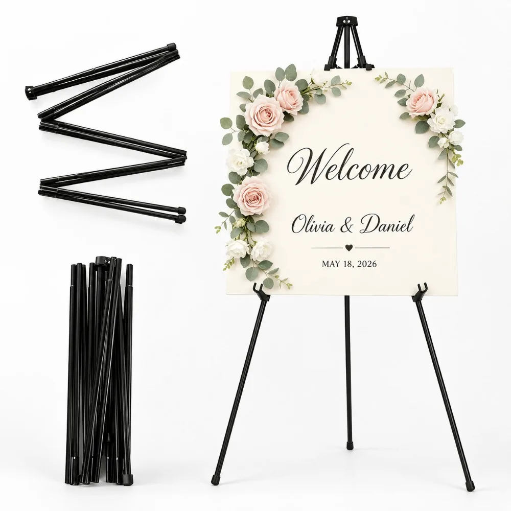 Presentation Easel Stand,66.14in Height Adjustable Folding Tripod Sign Holder,Portable Metal Floor Display For Office Meetings,Training Sessions,Classroom Boards,Trade Shows,Posters And Visual Displays,Black Or White