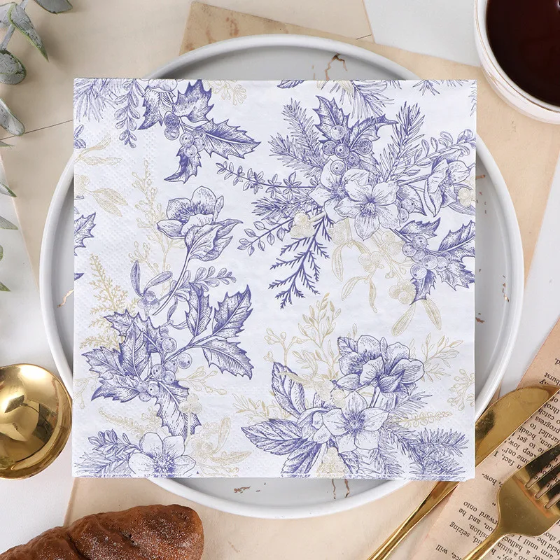 20pcs/bag Classic Flower Printed Napkins Disposable Paper Wedding Birthday Party Tableware Decoration