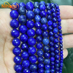 Natural Stone Beads Faceted Lapis Lazuli Beads Jewelry Making Round Loose Beads DIY Bracelet Earrings 15'' Strand 4/6/8/10/12mm