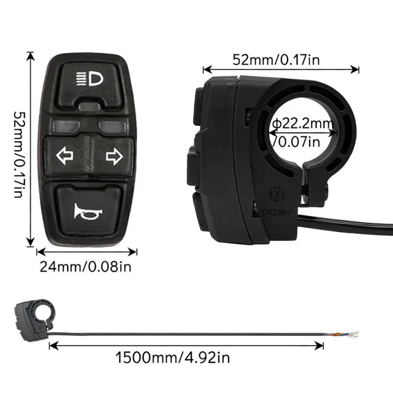 3 in 1 bici elettrica scooter interruttore fari indicatori di direzione interruttore clacson 36V/48V interruttore di controllo ON/OFF impermeabile