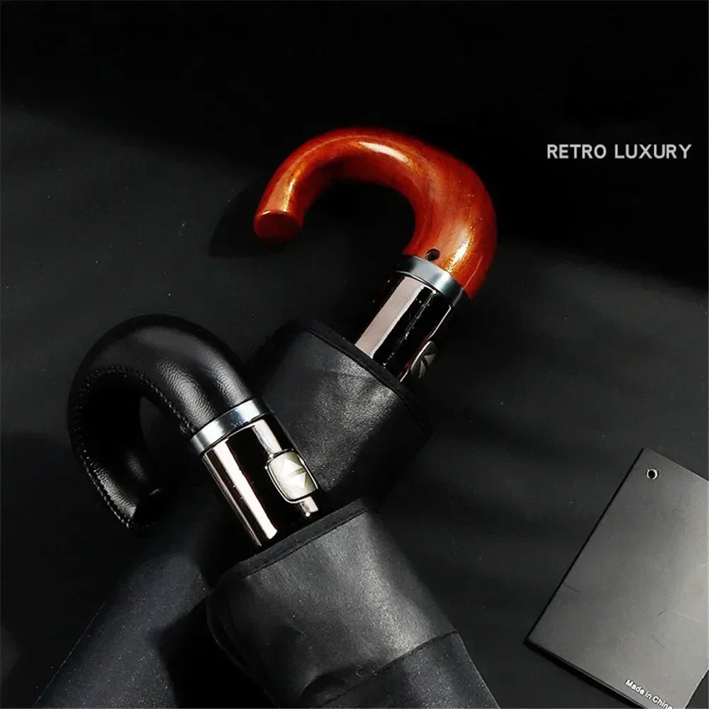 

TT-автоматический зонт в британском стиле от дождя, ветрозащитный, с деревянной ручкой, деловой мужской подарок, большие женские зонты, 3-кратный качественный зонтик