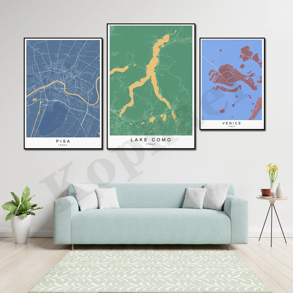 Lake Como Pisa Venice Italy City Color Map Minimalist Home Wall Decor Poster