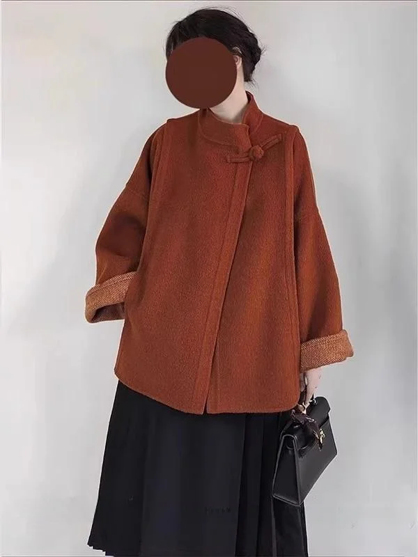 Red Chinese Style Women's Fashion Zen Clothing Set Autumn Winter Outerwear National Trend Tea Ceremony Costume Traditional Ne...