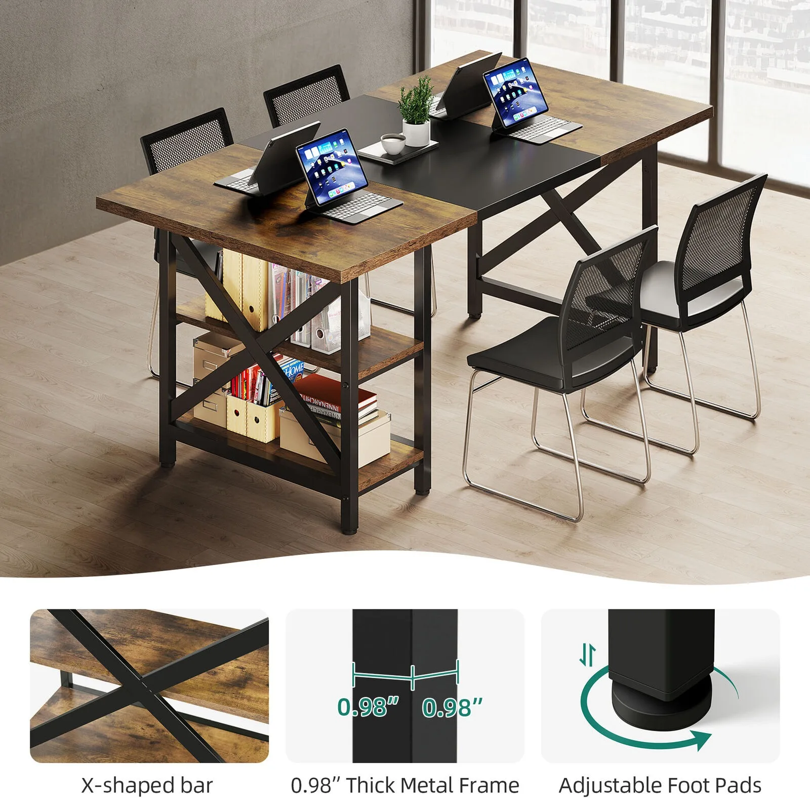 Mesa de comedor grande de Metal y madera para 4-6 personas, mesa Rectangular de cocina, 70 ", EE. UU.