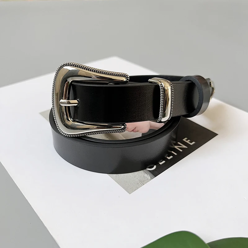 Women Embossed Hole Leather Cowboy Western Buckle Waistband Belt