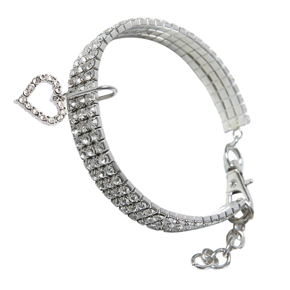 

Pet Necklace Heart Shaped Pendant Adjustable Fashion Crystal Decor Dog Cat Bright Color Design