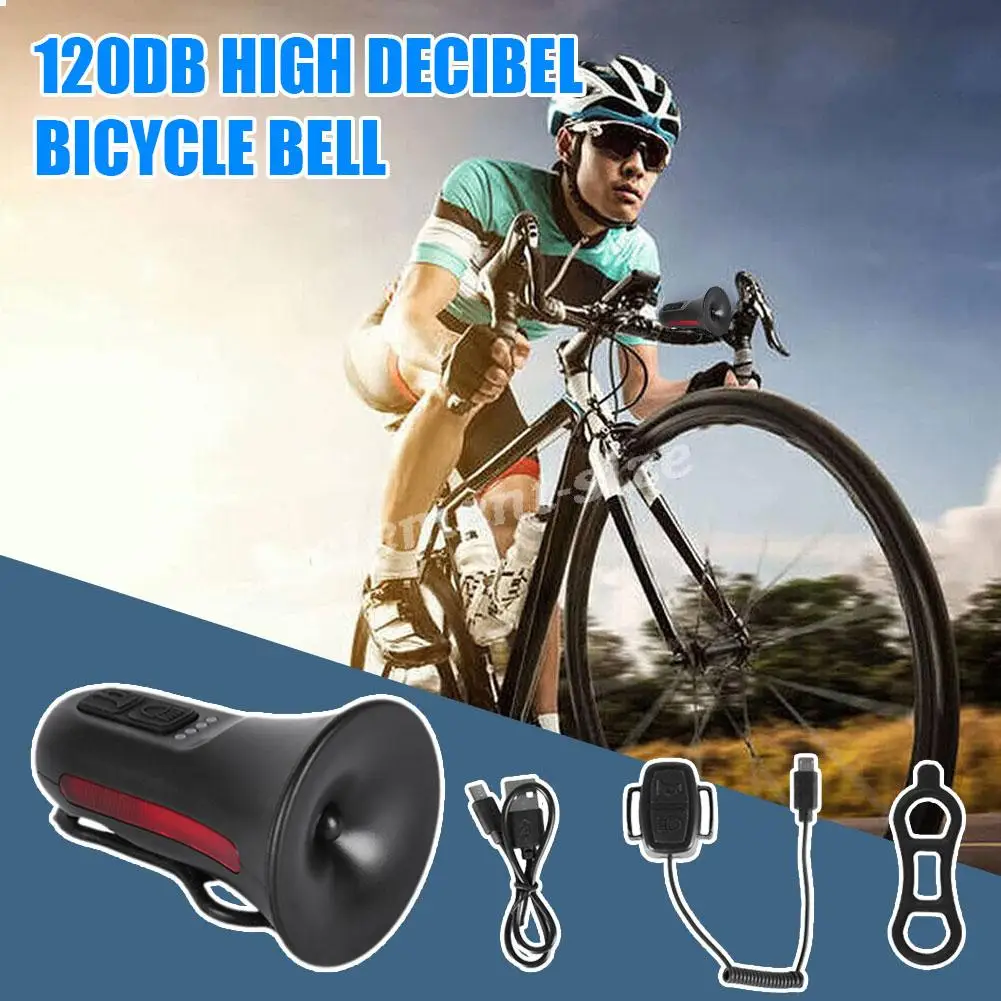 Bicycle Horn + Light 2In1 Cycling Equipment USB Charging Weatherproof 5 Electric Mountain 120db Decibel High Ringtones Horn X4D7