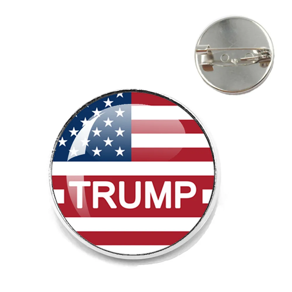 Trump 2024 Flag Patterns Pins Brooch Save America Again Brooch Handmade Glass Cabochon Brooch Jewelry Gifts