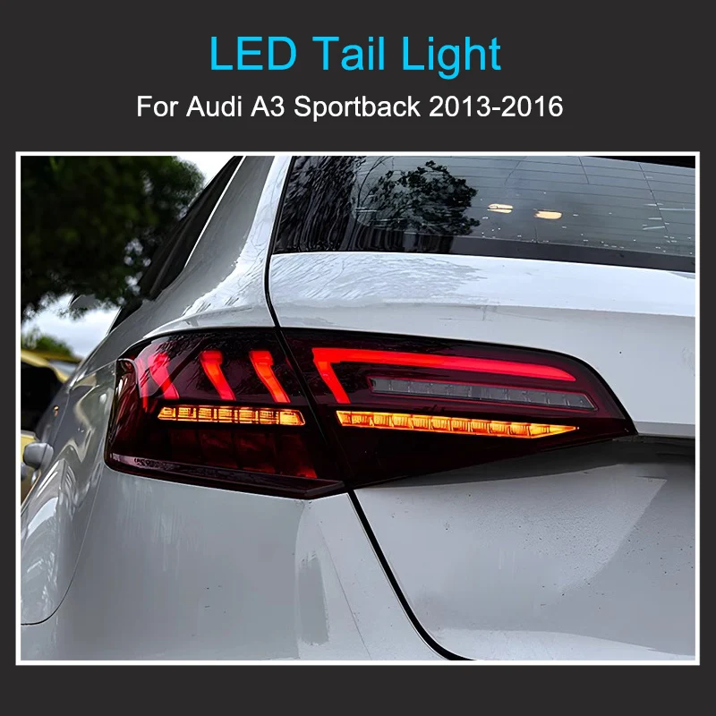 1 Pair LED Tail Light Assembly For Audi A3 Sportback 2013-2016 Taillights Plug and Play with LED Dynamic Turning Rear Tail lamps