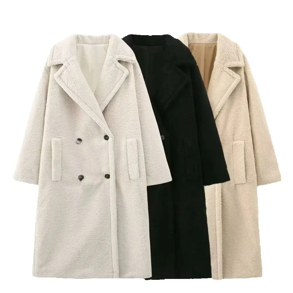 

Женское свободное пальто с плюшевыми волосами и воротником, длинными рукавами, двубортным карманом на пуговицах, новое теплое пальто на осень и зиму