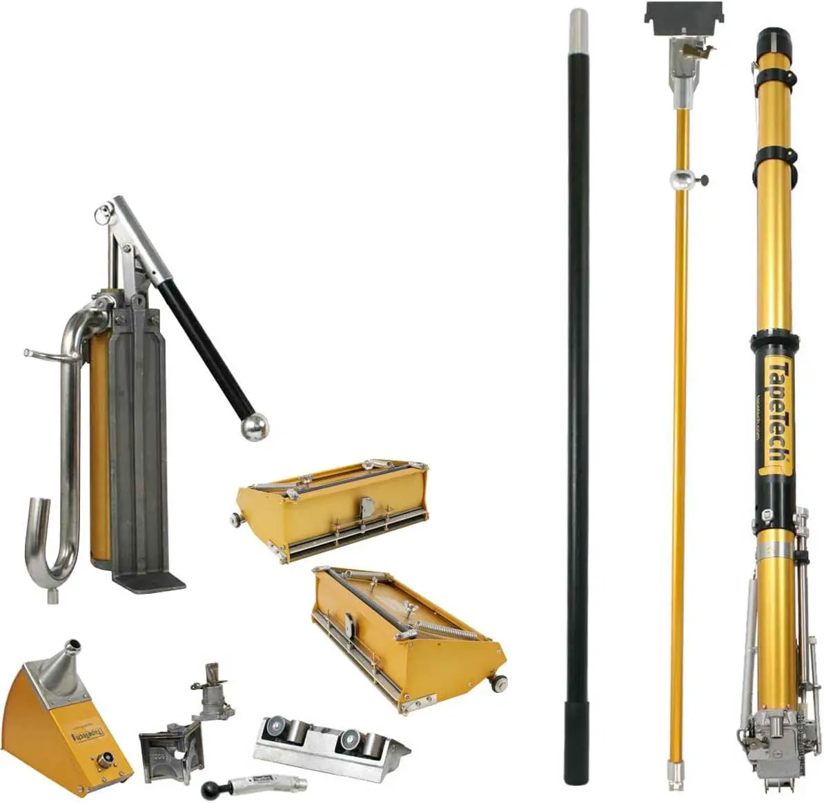 Tapetech Full 10/12 Drywall Taping & Finishing Set With Taper, Boxes, Pump, Gooseneck, Corner Roller, Angle Head, Angle Box,