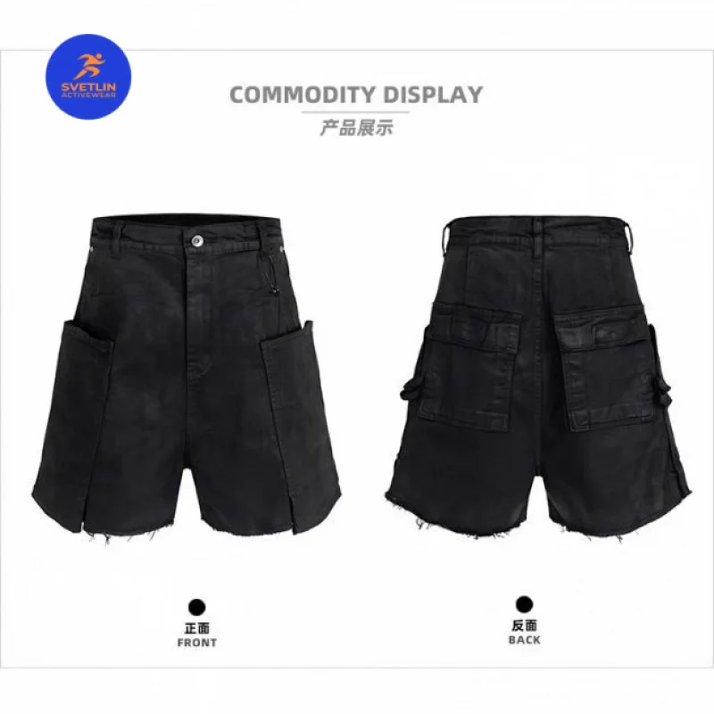 SVETLIN Luxury Quality Plus Size Streetwear Jean Shorts European And American Washed Distressed Wax-Coated Raw Edge Denim Shorts
