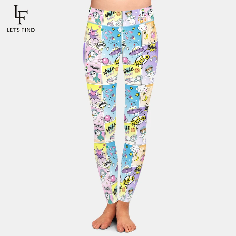 LETSFIND-mallas con estampado de animales del espacio para mujer, Leggings de cintura alta con estampado de seda suave