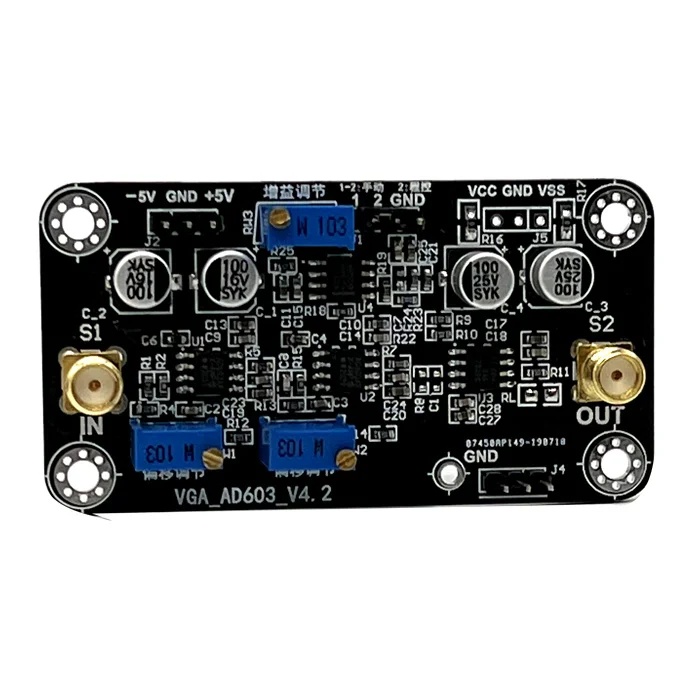 

AD603 Voltage Controlled Gain Amplifier Module VCA-20~60dB Gain Manual or External DA Programmable Adjustment