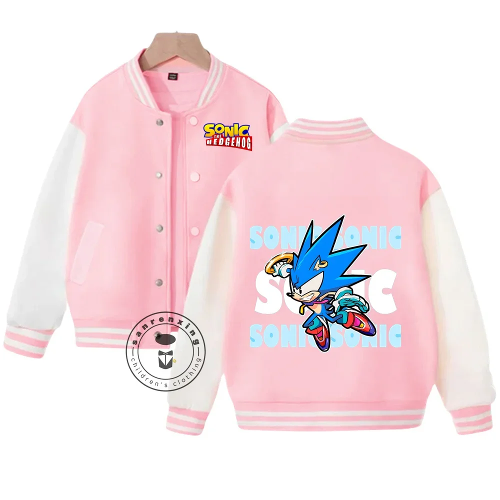 Kuromi Sonic Girl Coat Spring Autumn Children's Clothing Child Baseball Uniform Cartoon Jacket Color Matching Cardigan Coat