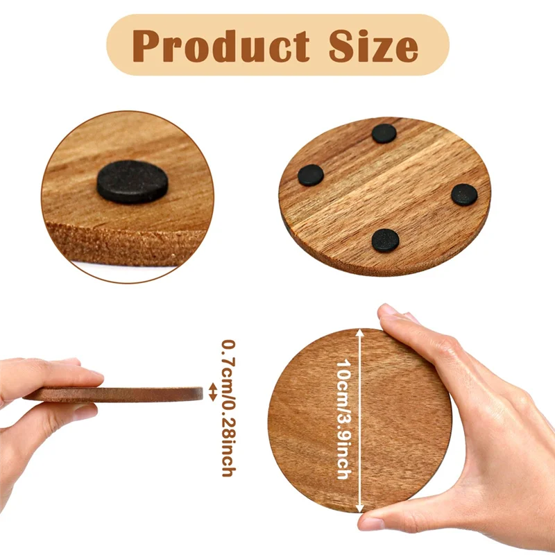 ABLK Unfinished Wood Coasters(16 Pieces), 4 Inch Round Wooden For Crafts With Non-Slip Silicone Dots For DIY Staining Projects