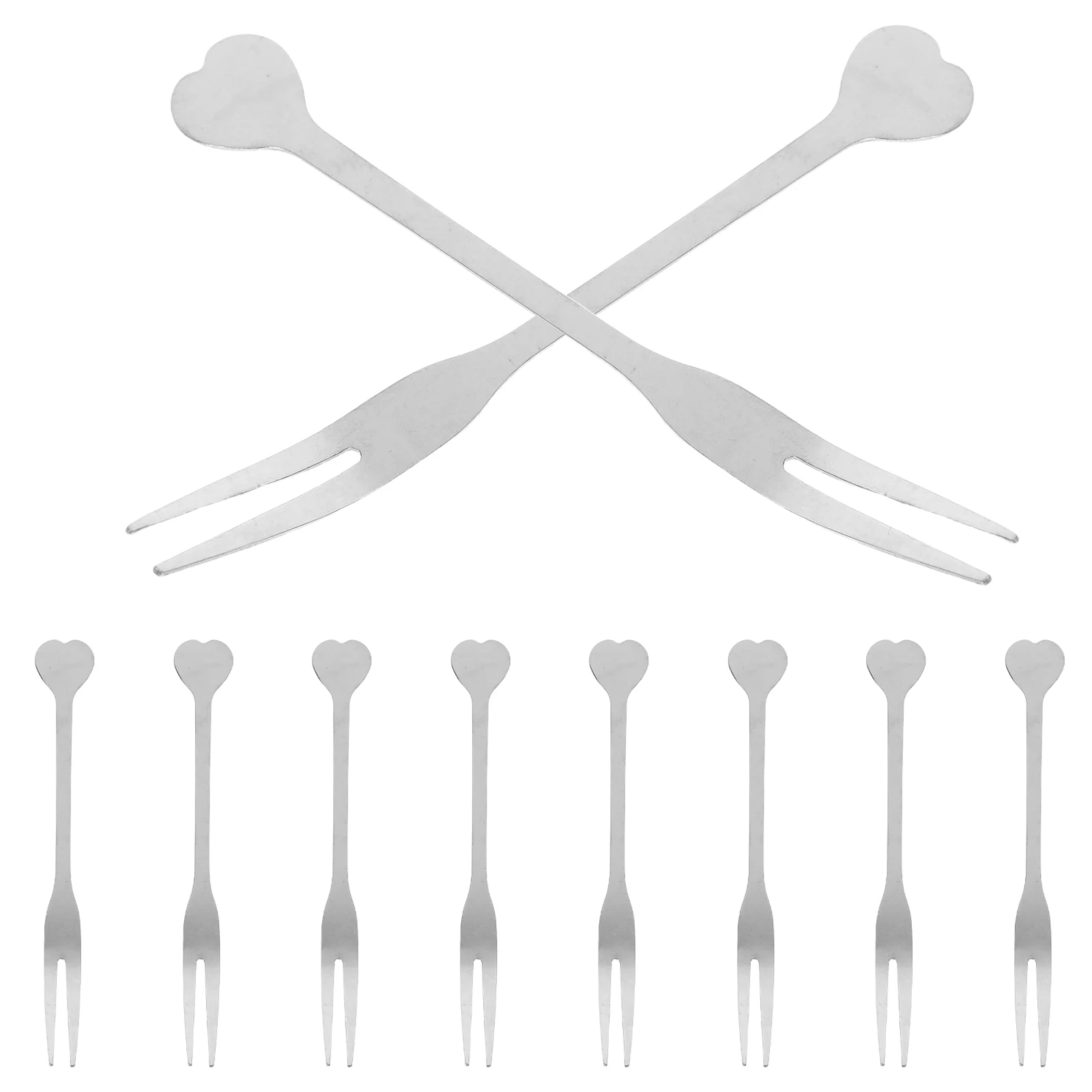 

10pcs Love Shape Stainless Steel Fruit Fork Picks Reusable Appetizer Skewers Party Food Decor Cupcake Toppers for Home