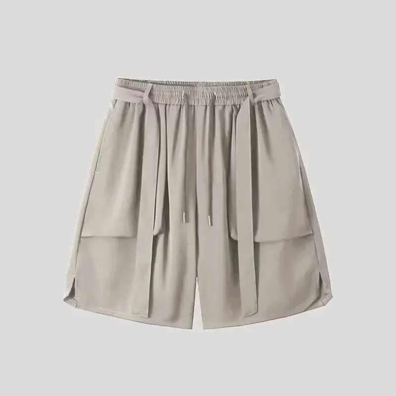

Summer Thin Ice Silk Straight Leg Suit Black Shorts Beach Pants Casual Loose Quick Dry Lightweight Five-Quarter Length Trousers