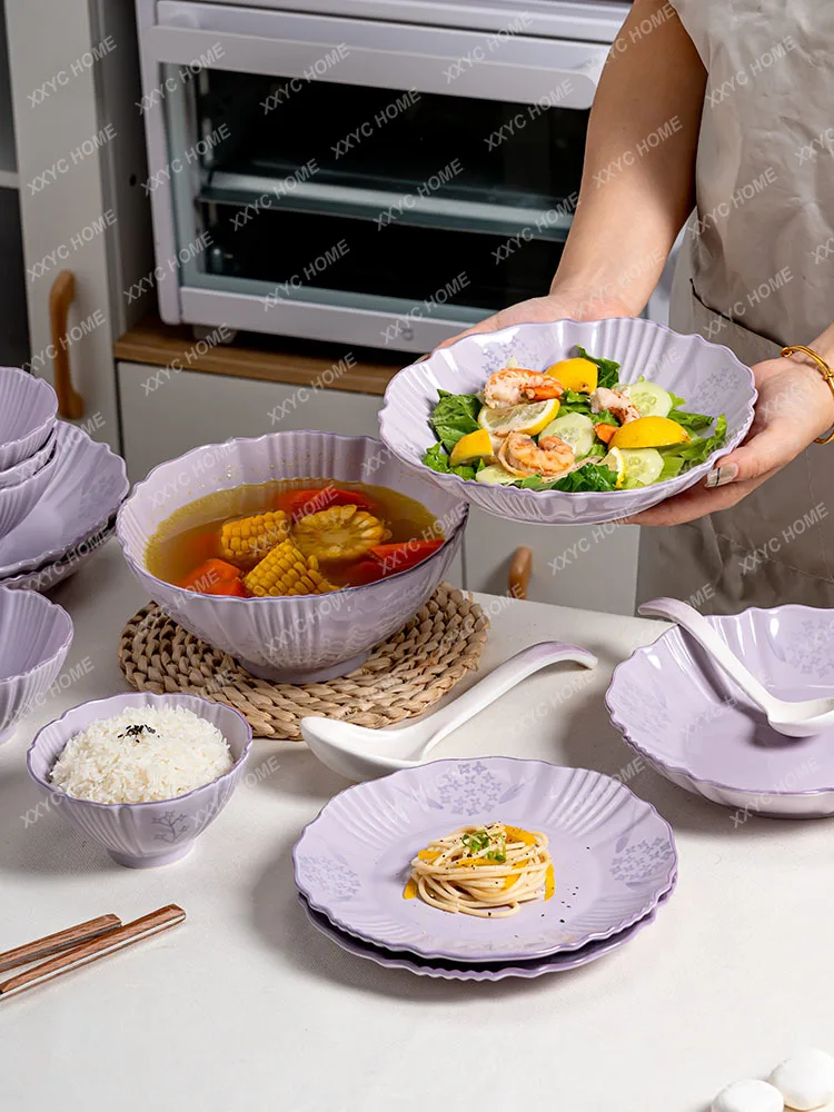 Purple Linglan Tableware Set of Dishes and Bowls Homemade Underglaze Good-looking Bowl Household Bowls and Dishes Plate