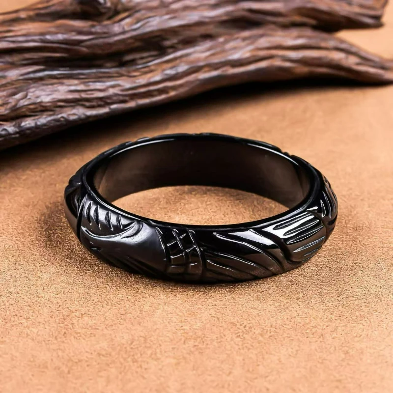 Natural Black Jade A-carved Dragon and Phoenix Bracelet, Fashionable and Personalized for Men and Women Couples Gift