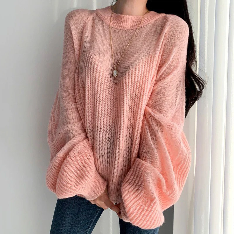 O Neck Loose Long Sleeve Pullover Sweaters Women Soft Thin Pull Femme Korean Style All Match Autumn 2024 Knitted Tops Women