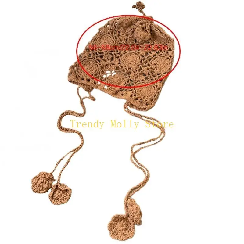 N5KB Women Hat Bohemian Hat Y2K Hot Girl Beanie Hat Pilling Eyblap Flower Hat