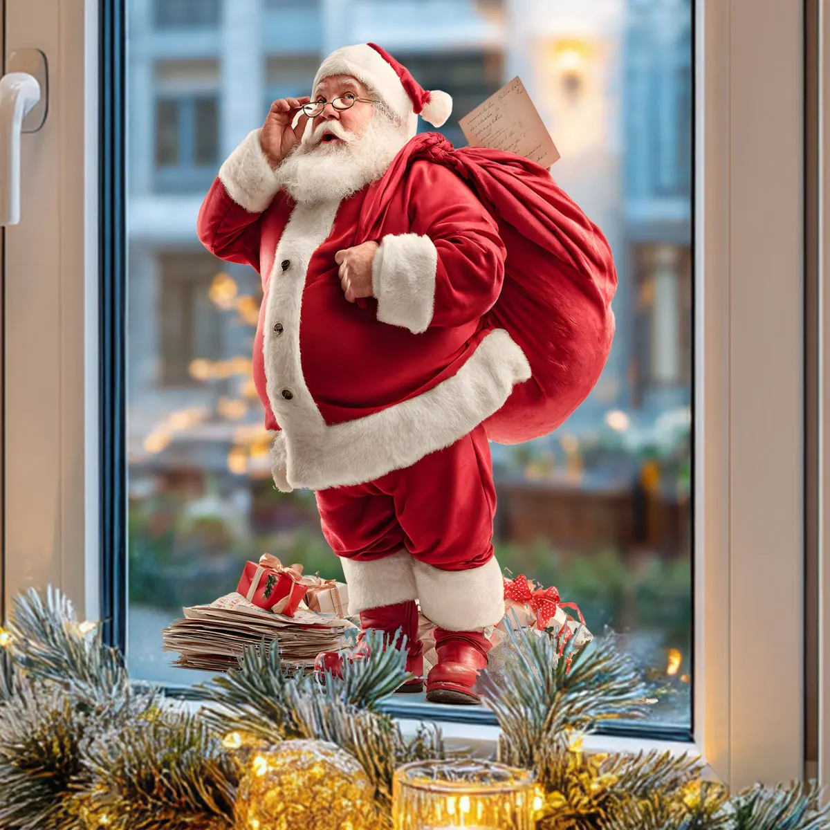 1pc Christmas Santa Claus Window Cling Sticker Removable Vinyl Decoration for Home Glass Window Xmas Party Decoration