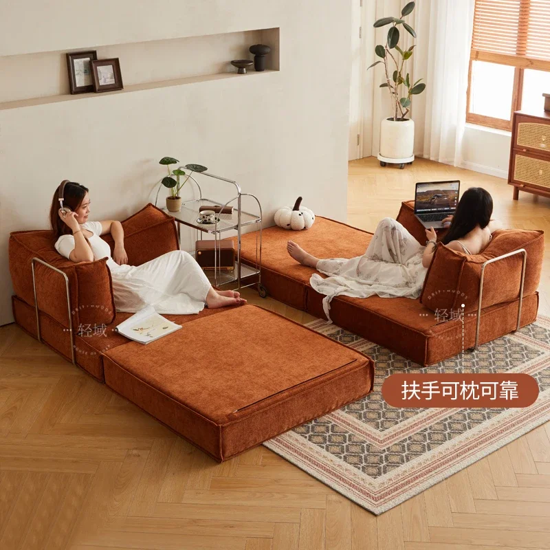 Retro folding dual-purpose sofa bed 2024 new medieval style living room small apartment removable and washable module fabric sof