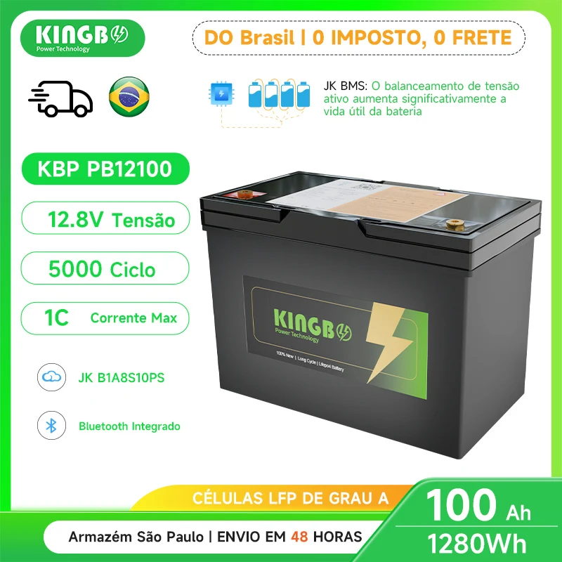 حزمة بطارية Kingbo Power 12.8V 100AH Lifepo4 لنظام الطاقة الشمسية والمركبات الكهربائية المدمج في بلوتوث JK BMS 12V Power Pack