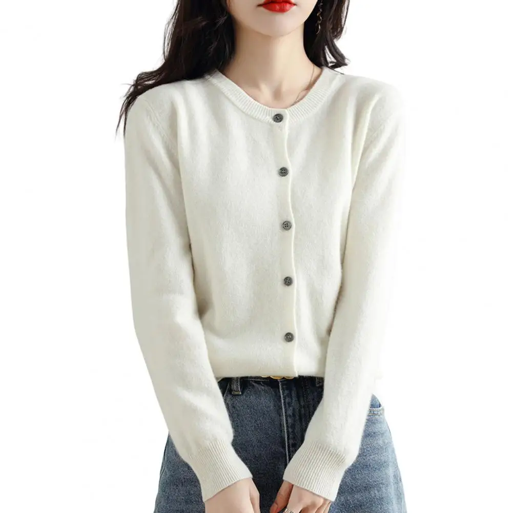 Women Knitted Sweater Coat Long Sleeve Round Neck Single Breasted Knitting Cardigan Casual Knit Jacket Cardigans Tops Knitwear
