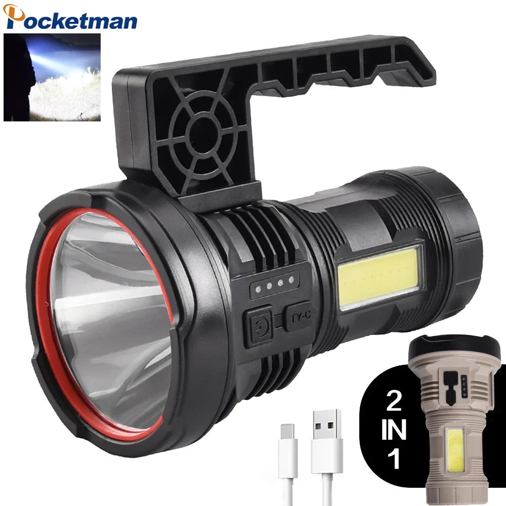 

Super Bright LED Flashlight Rechargeable Work Lamp Waterproof Searchlight Camping Lantern Floodlight Torch Portable Spotlight