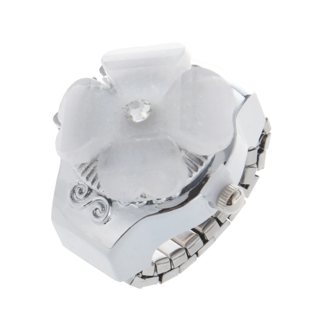 White Clover Round Dial Finger Ring Quartz Watch For